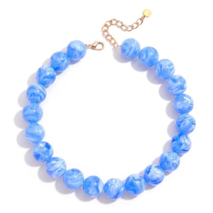Chunky Beaded Necklace for Women Trendy Boho Collar Statement Necklace Large Round Resin Beads Choker Necklaces Summer Beach Jewelry Gifts - color: Clear Blue