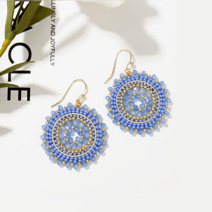 Colorful Summer Beaded Earrings For Women Crystals Glass Bead Dangle Drop Bohemia Earrings Statement Earrings For Women - color: Blue