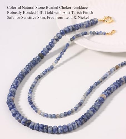 CASDAN 2Pcs Natural Gemstone Beaded Choker Necklaces for Women | Boho Colorful Beads Choker,Natural Stone Surfer Beach Necklaces,Handmade Summer Jewelry,Charm Trendy Necklaces - color: Dark blue
