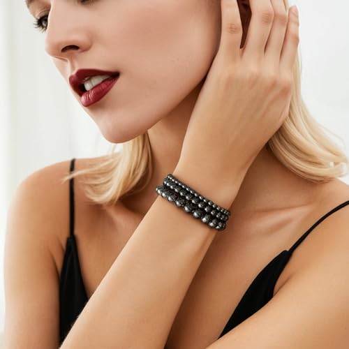 Crystal Beaded Bracelets for Women 4mm Clear Quartz Bead Handmade Gemstone Stretch Elastic Bracelet Natural Stone Crystal Healing Reiki Spiritual Jewelry Gifts - color: Hematite, size: 4mm