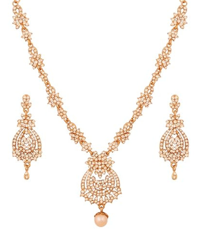 Touchstone Indian jewelry sets for women maang tikka wedding guest gold necklace bollywood jewellery set pageant elegant prom bride accessories western crystal chunky rhinestone necklaces - color: 5 White in gold plating pearl drop