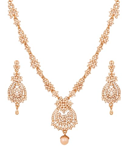 Touchstone Indian jewelry sets for women maang tikka wedding guest gold necklace bollywood jewellery set pageant elegant prom bride accessories western crystal chunky rhinestone necklaces - color: 5 White in gold plating pearl drop