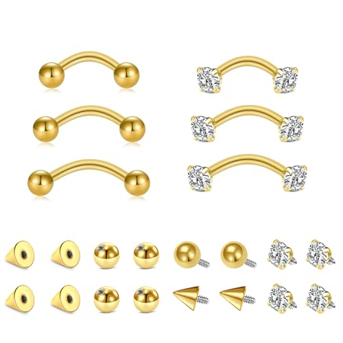 Zolure Eyebrow Piercing Jewelry Curved Barbell Stianless Steel Tiny Eyebrow Ring Daith Rook Earrings Vertical Labret Lip Jewelrys Ear Helix Conch for Women Men 16g 6mm/8mm/10mm - color: 16G 6mm/8mm/10mm #1G