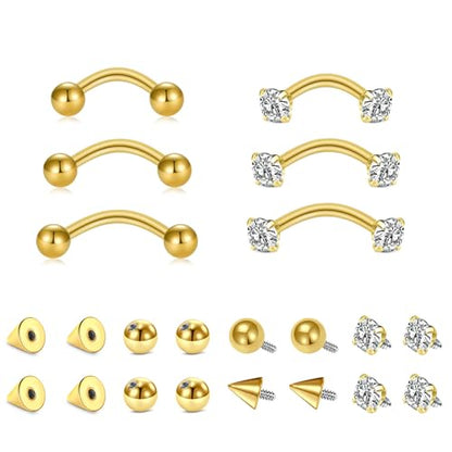 Zolure Eyebrow Piercing Jewelry Curved Barbell Stianless Steel Tiny Eyebrow Ring Daith Rook Earrings Vertical Labret Lip Jewelrys Ear Helix Conch for Women Men 16g 6mm/8mm/10mm - color: 16G 6mm/8mm/10mm #1G
