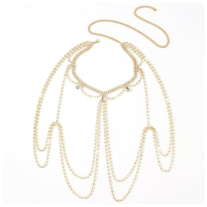 Sexy Rhinestone Shoulder Body Chain Jewelry,Multi-layered Waterdrop Rhinestone Bridal Back Chain Necklace Sexy Festival Rave Crystal Shoulder Chain Wedding Backdrop Jewelry for Women - style: Gold
