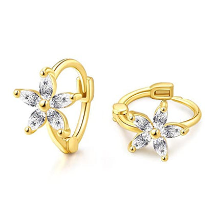 DAILY VIBES Dainty Butterfly Cross CZ Small Huggie Hoop Earrings for Women | Hypoallergenic, 14K Gold Plated Hoops, Tiny Cubic Zirconia, Cartilage Hoop Earrings for Women Trendy - color: Mini Flower