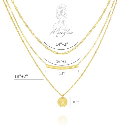 Initial Necklaces for Women Trendy, Stackable Dainty 14k Gold Plated Layered Necklace A-Z Letter Pendant Personized Name Neaklace Satellite Chain Gold Jewelry Set Gifts for Women - color: B