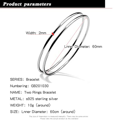 H&Beautimer 925 Sterling Silver Bracelet for Women's Italian Handmade Solid Bangle 2/3/4/5/6/7 Set Rose Gold Fine Jewelry With Gift Box - color: Gold 2set, size: 60MM