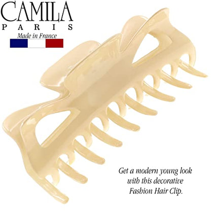 Camila Paris CP3506 French Large Hair Clips for Women Thick Hair for Long Curly Wavy Hair, Girls Hair Claw Clip, Durable Styling Big Claw Clip for Thick Hair, Strong Hold No Slip Grip, Made in France - color: Cream 4.5"