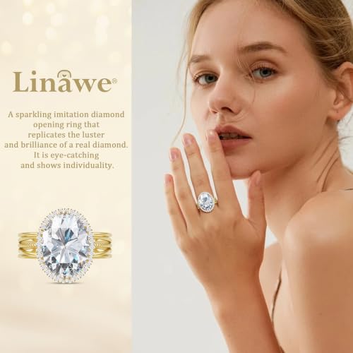 Linawe Costume Jewelry Adjustable Cocktail Ring for Women | Copper, Rhinestone, Cubic Zirconia, Oval, Fake Diamond, Crystal, Stone, Birthstone, Gemstone, Big, Chunky, Statement - color: Yellow Clear