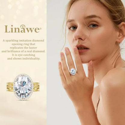 Linawe Costume Jewelry Adjustable Cocktail Ring for Women | Copper, Rhinestone, Cubic Zirconia, Oval, Fake Diamond, Crystal, Stone, Birthstone, Gemstone, Big, Chunky, Statement - color: Yellow Clear