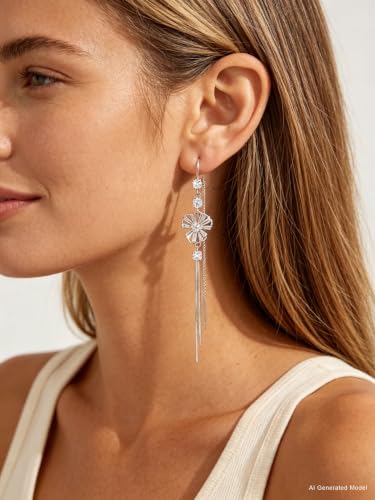 Silver Dangle Earrings Women Dangling Drop Bridesmaid Wedding Prom Jewelry - color: Silver flower