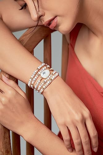 Bracelet for Women – Handmade Vegan Boho Natural Stone Layered Bracelet, Thailand Bohemian Stackable Beaded Wrap Bracelets, Summer Hippie Bracelet Stack, Fashion Jewelry Gifts - color: A26-Silky White