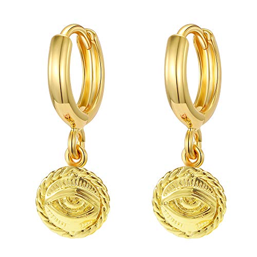 XYJZXY Gold Huggie Small Hoop Earrings with Charm Personalized Snake/Evil Eye/Star/Cross/Lock/Key 18k Gold Plated Crystal Drop Dangle Earrings for Women - style: Evil Eye