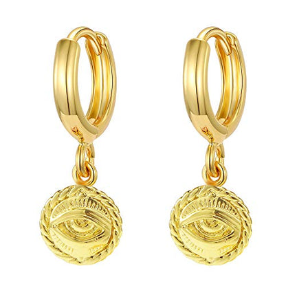 XYJZXY Gold Huggie Small Hoop Earrings with Charm Personalized Snake/Evil Eye/Star/Cross/Lock/Key 18k Gold Plated Crystal Drop Dangle Earrings for Women - style: Evil Eye
