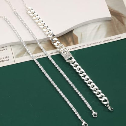 14K Gold Anklets for Women Waterproof Rhinestone Ankle Bracelet Layered Cuban Link Chain Diamond Anklet Beach Jewelry for Women - color: Silver Anklets Style A