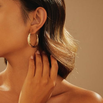 Dangle Flower Gold Earrings for Women, Trendy Statement Hoop Earrings, Gold Floral Drop Earrings Jewelry for Gifts - color: Curved - 14K Gold