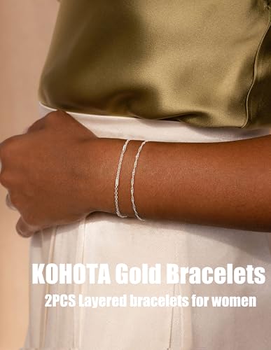 KOHOTA Silver Gold Bracelets for Women Trendy 14K Gold Plated Bracelet for Women Non Tarnish Dainty Stackable Layered Chain Heart Pearl Knot Beaded Bracelets Stack Set Charm Mothers Day Jewelry Gifts - color: F.Twisted chain-silver