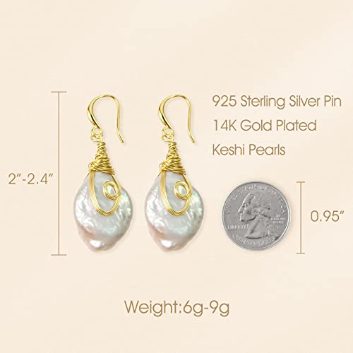 25-30mm Freshwater Baroque Keshi Pearl Dangle Drop Earrings For Women - style: 14K Gold Keshi Pearl