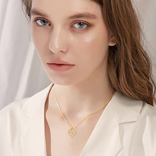 SISGEM 14K Real Gold Heart Necklace for Women,Yellow Gold Love Pendant Necklace Triple Hearts Jewerly Gifts for Birthday Anniversary 16+1+1 inch - color: Triple Hearts-1