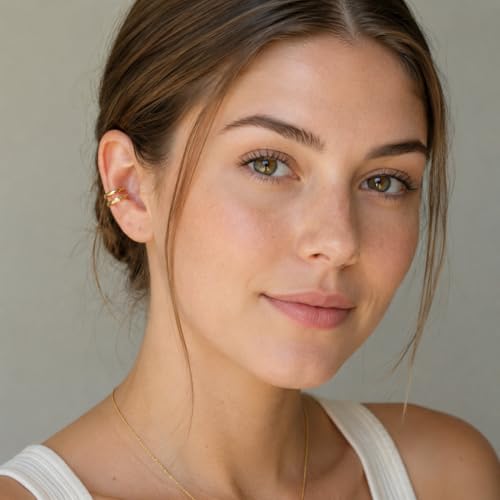 Gold Plated Ear Cuff, Handmade Single Un-Even Double Band Adjustable Non Piercing Clip On Cartilage Earring, Minimalist Ear Wrap Faux Piercing Jewelry for Women (Double Band)