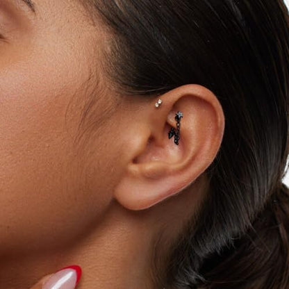 3 Pcs 316L Stainless Steel 16G Tragus Helix Rook Piercing Jewelry with Chain, Cartilage Earrings for Women, Belly Button Ring Vertical Labret Lip Piercing Jewelry - color: Black, size: Star