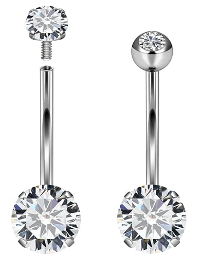 Long Belly Button Ring 6mm 8mm 10mm 12mm 14mm Surgical Stainless Steel Round Cubic Zirconia Navel Barbell Long Bar Belly Button Piercing Jewelry Silver, black, rose gold belly ring - color: 2pcs-12mm-White Belly ring Zircon+Diamond