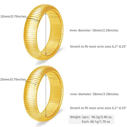 Gold Chunky Stretch Snake Chain Bangle Bracelets Stack for Women Trendy, 18K Gold Filled Stainless Steel Stretchy Womens Stackable Wristband Bangles Bracelet Set - style: 20MM 2PCS