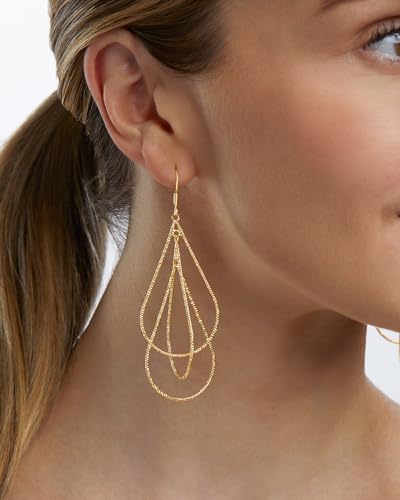 Milla Dainty Silver Drop Earrings for Women and Dangling Gold Earrings | Hypoallergenic, Easy to Wear, Available in 14K Gold, Rose Gold, or Silver Plated Finish, Different Designs - color: Triple Teardrop / 14K Gold Plated
