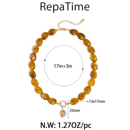 Chunky Colorful Bead Necklace Summer Fashion Statement Boho Beaded Chunky Necklace for Women Adjustable Length Lightweight Cool Suitable for Beach Vacation Daily Wear & Summer Parties - color: Brown-A