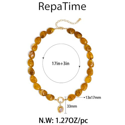 Chunky Colorful Bead Necklace Summer Fashion Statement Boho Beaded Chunky Necklace for Women Adjustable Length Lightweight Cool Suitable for Beach Vacation Daily Wear & Summer Parties - color: Brown-A