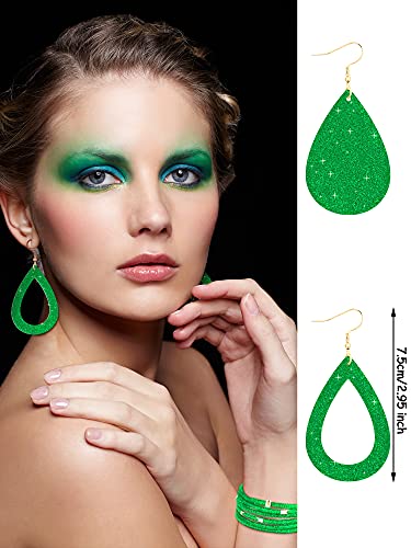 Hicarer 4 Pcs Jewelry Sets for Women Glitter Necklace and Earring Set Multi Layer Bracelet Costume Jewelry Sets for Bridal Shower Wedding - color: Green