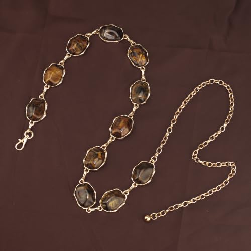 ILuvatar Green Glass Diamond Chain Belt - Metal Women's Western Style Dress Belt - color: Gold-e32