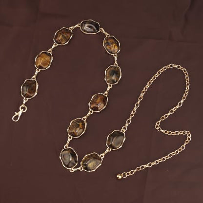 ILuvatar Green Glass Diamond Chain Belt - Metal Women's Western Style Dress Belt - color: Gold-e32