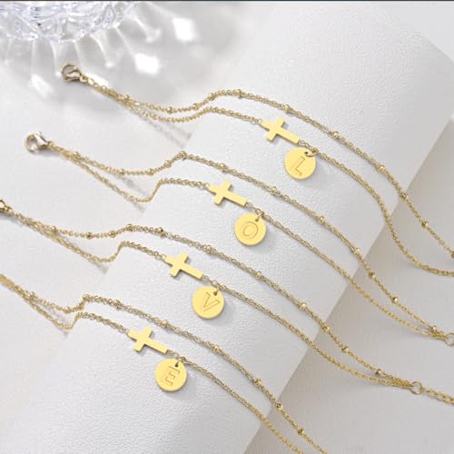 Gold Cross Ankle Bracelets for Women | Anklets for Women Waterproof with Initial Charm (A-Z) | Non Tarnish Summer Beach Jewelry Gifts for Her - color: Gold W