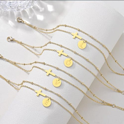 Gold Cross Ankle Bracelets for Women | Anklets for Women Waterproof with Initial Charm (A-Z) | Non Tarnish Summer Beach Jewelry Gifts for Her - color: Gold U