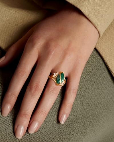 AIBAO Marquise Turquoise/Malachite Engagement Wedding Rings for Women | Sterling Silver Turquoise/ Malachite Statement Rings for Women Size 6 to 10 Western Jewelry - style: Malachite