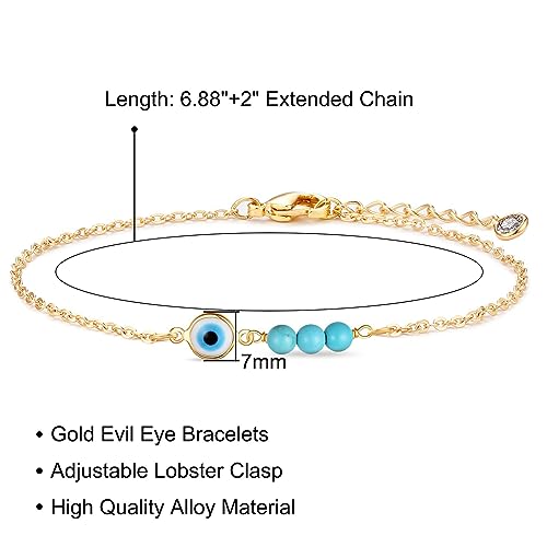 Fesciory Evil Eye Bracelet for Women, Gold Plated Adjustable Chain Jewelry | Blue Evil Eye Charm Bracelet, Lucky Amulet Symbolism, Dainty Adjustable Chain, Daily wear, Jewelry gifts - color: Gold-3