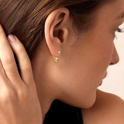 Simple Cute Small Heart Drop Dangle Earrings for Women | 925 Sterling Silver Post, 14K Gold or Silver Plated, Mini Ball Stud Ear Jacket Earrings, Hypoallergenic Heart Earrings - color: Gold