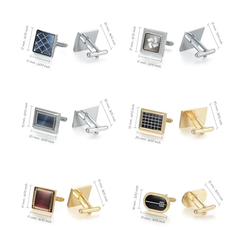 wynameleri Cufflinks Set 6 Pairs for Men, Business Formal Shirts Buttons Cuff Link Packed in Case - color: T0206005