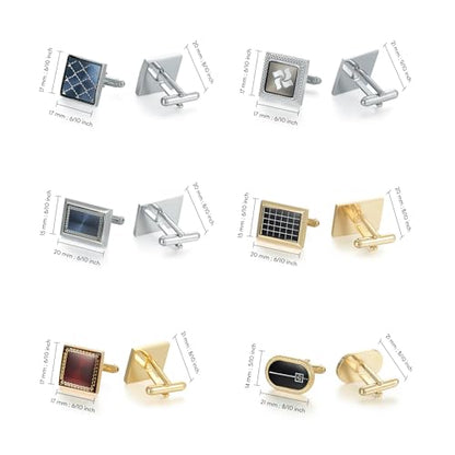 wynameleri Cufflinks Set 6 Pairs for Men, Business Formal Shirts Buttons Cuff Link Packed in Case - color: T0206005