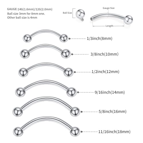 PEAKLINK Internally Threaded Nipple Rings Titanium Nipple Bars Piercing Jewelry 1 Pair Tongue Rings Eyebrow Jewelry Bridge Piercings - color: Silver Curved Nipple Barbell