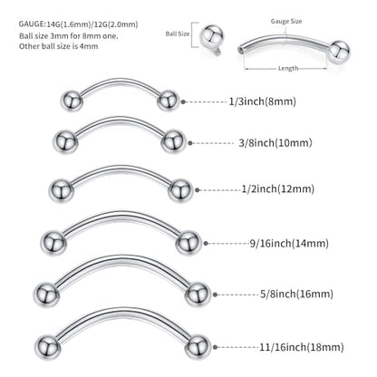 PEAKLINK Internally Threaded Nipple Rings Titanium Nipple Bars Piercing Jewelry 1 Pair Tongue Rings Eyebrow Jewelry Bridge Piercings - color: Silver Curved Nipple Barbell