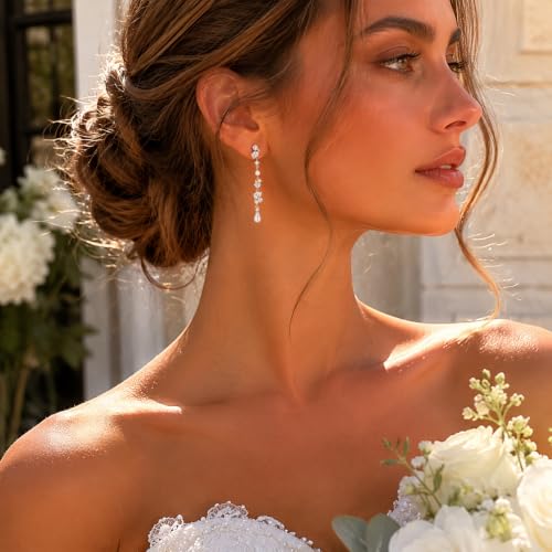 Crysdue Simulated Pearl Earrings for Women, Dainty Silver/Gold/Rose Gold Plated Cubic Zirconia Drop Dangle Earrings Wedding Jewelry for Bride Bridesmaid - style: b_CZ+Pearl, Gold
