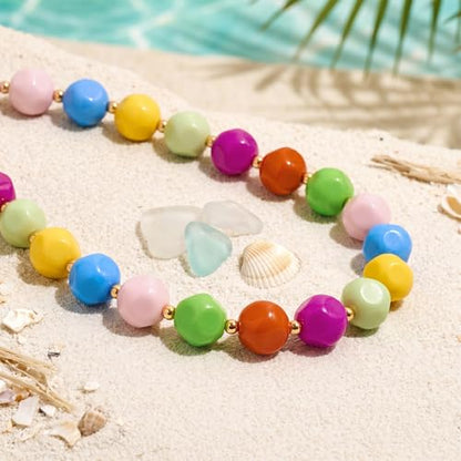 HESSAWEEL Colorful Chunky Beaded Necklace for Women Beach Jewelry | Summer Statement Choker, Adjustable Lobster Necklace, Handmade Boho Acrylic Jewelry - color: Mixed