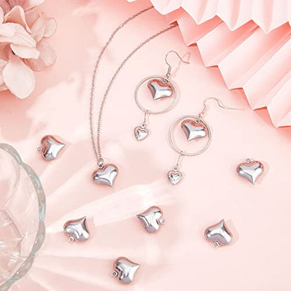 SUNNYCLUE 1 Box 100Pcs Valentines Day Puff Heart Charm 316 Stainless Steel Love Charms Silver Hearts Charms for Jewelry Making Charms DIY Necklace Earrings Crafts Women Adult Supply - color: 1 Box 100pcs Surgical Stainless Steel 3d Heart Charms
