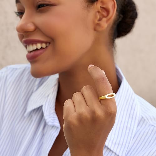 Cicy Bell Initial Rings for Women 18k Gold Plated Adjustable Rings | Open Signet Rings, Bold Letter, Personalized Engraved, For Party - color: Initial-O