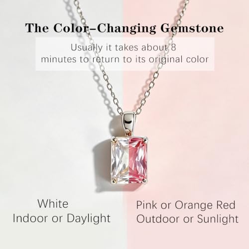 Cubic Zirconia Solitaire Necklace Stainless Steel, Rectangle Color Change Synthetic Alexandrite/Solitaire Necklace Pendant Women - color: Rectangle-Alexandrite-S