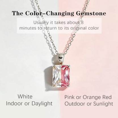 Cubic Zirconia Solitaire Necklace Stainless Steel, Rectangle Color Change Synthetic Alexandrite/Solitaire Necklace Pendant Women - color: Rectangle-Alexandrite-S
