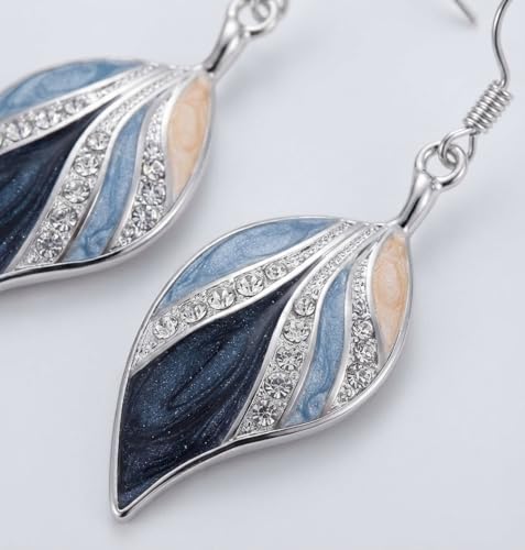 Leaf Dangle Earrings for Women, Boho Tropical Dangling Jewelry, Summer Earring Accessory, Birthday Gift for Her - color: Blue